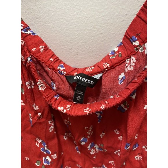 Express Bell Sleeve Off‎ Shoulder Romper Red Floral Size Xl - Picture 5 of 6